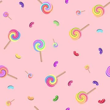 Lollipop candy seamless pattern, hand drawn vector illustration. colorful c.. Stock Illustration