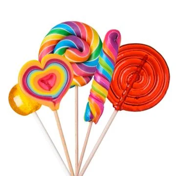 Lollipop candy set. Different sugar candies on sticks assortment isolated on  Stock Photos