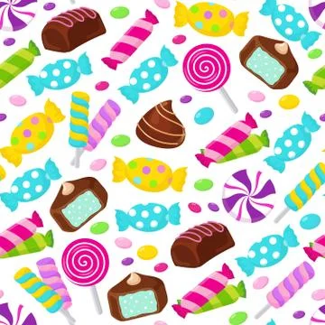 Lollipop caramel candy seamless vector pattern. Assorted sweets endless イラスト素材