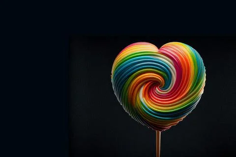 Lollipop in heart shape on a back background. Valetines Day. Generative A Stock Illustration