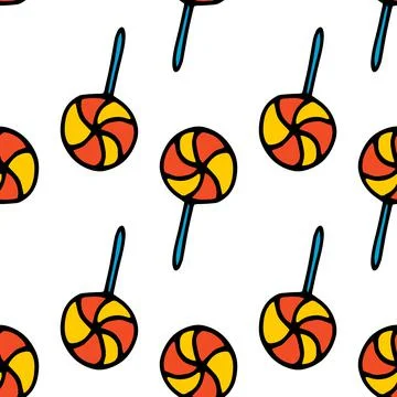 Lollipop pattern on a stick for Halloween. Vector seamless pattern of a doodle Stock Illustration