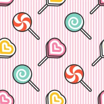 Lollipop Seamless pattern on stripe background for use as wrapping paper or b Stock Illustration
