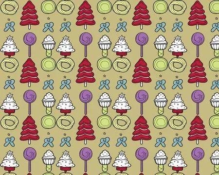 Lollipops and Bows Pattern on Yellow Background Stock Illustration