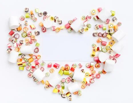 Lollipops, candy pattern, top view flat lay on colorful background Stock Photos