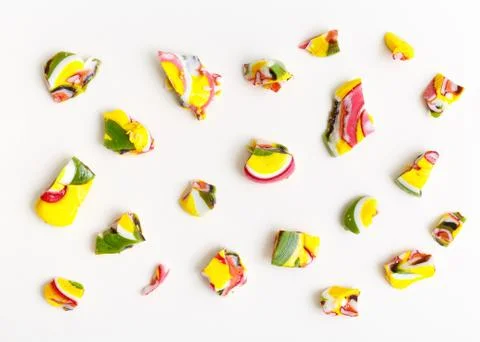 Lollipops, candy pattern, top view flat lay on colorful background Stock Photos