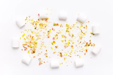 Lollipops, candy pattern, top view flat lay on colorful background Stock Photos
