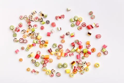Lollipops, candy pattern, top view flat lay on colorful background Stock Photos