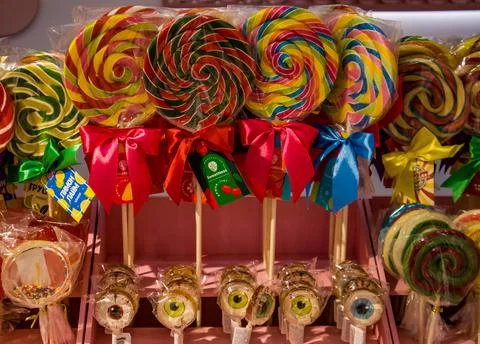 Lollipops close-up in the store Stock Photos