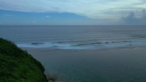 Lombok island ocean breaking waves, cliff viewpoint. Nice aerial view drone Stock Footage 344611800