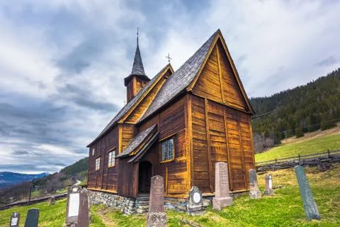 Lomen, Norway - May 13, 2017: Stave Church of Lomen, Norway Stock Photos
