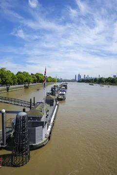London - 06 21 2022: View of Cadogan Pier from Albert Bridge Stock Photos