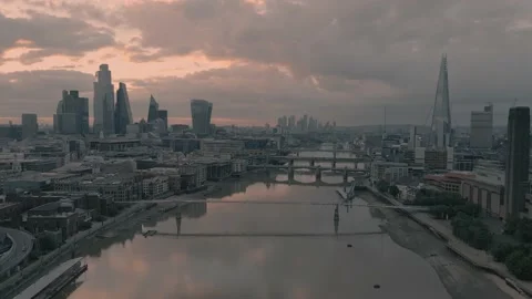London Aerials - Millenium Bridge Down Stock Footage 153230094