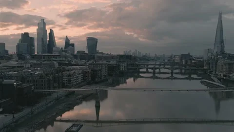 London Aerials - Millenium Bridge Track Stock Footage 153229785