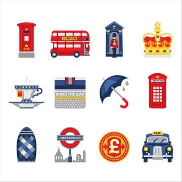 London and England Icon Set Stock Illustration