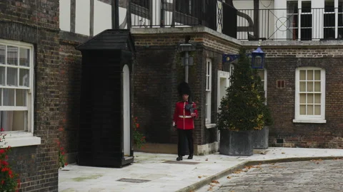 London, Armed Guard on the grounds of The Tower of London 4k Stock-Footage 140757327
