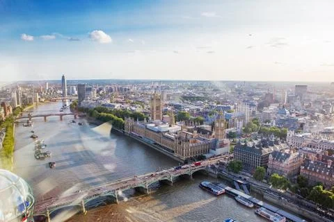 LONDON - AUGUST 19, 2017: Cityscape view from the London Eye. Stock Photos