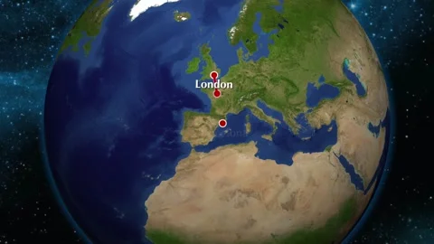 London to Barcelona - map flight animation Stock Footage 255986285