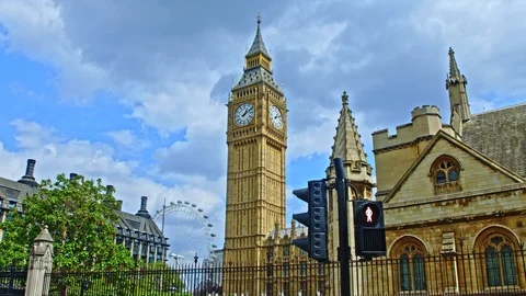 London Big Ben Tower Clock By Parliament Video stock 90474941