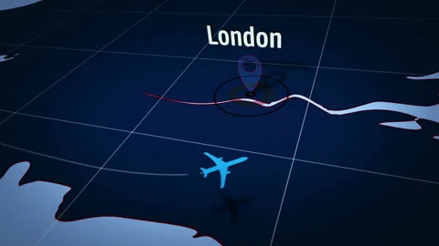 London on blue map with plane Video stock 109267864