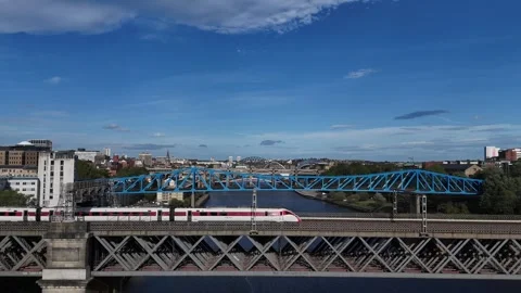 London bound LNER Express Train crossing KIng Edward bridge Newcastle Stock Footage 285075895