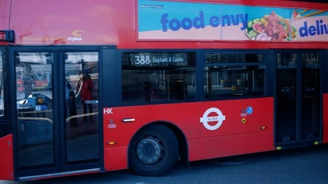 London Bus Making A Turn Stock Footage 104591648
