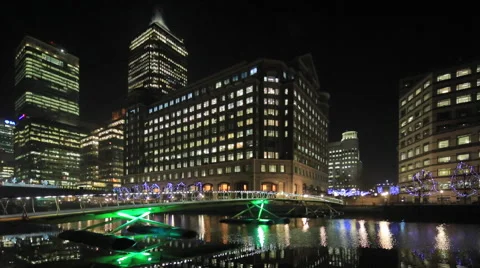 London Canary Wharf Night Stock Footage