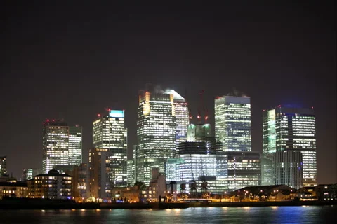 London Canary Wharf Night Time Lapse Stock Footage