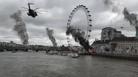 London Center Destroyed Under Attack In War Illustration Stock Footage 105490311