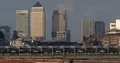 London City Center Skyline with Canary Wharf Towers Famous UK Financial District 4k or 4k+ Resolution