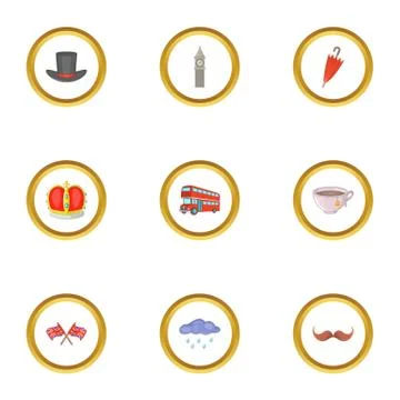 London city elements icons set, cartoon style Stock Illustration