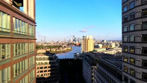 London city low altitude flight Stock Footage