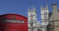 London City with Red Telephone Box and Westminster Abbey Cathedral Landmarks Day 4k or 4k+ Resolution