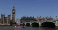 London City Skyline with Emergency Rescue Boat Passing on Thames River Landmark 4k or 4k+ Resolution