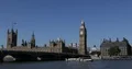 London City Skyline Landmarks Ferry Boat on Thames River and Westminster Bridge 4k or 4k+ Resolution