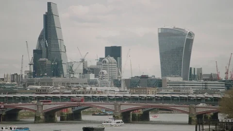 London City skyline over River Thames 4K Stock Footage