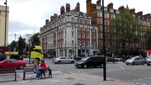 London city traffic intersection in the sunshine Stock Footage 80289105