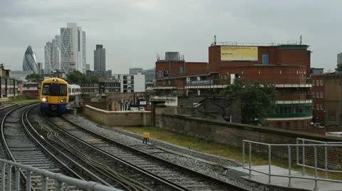London Cityscape Train Pass Stock Footage 11963352