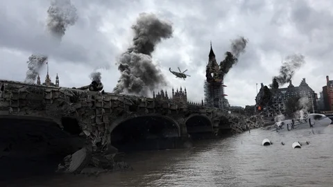 London Destroyed under Attack in war illustration 스톡 동영상 102881009