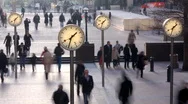 London Docklands People Financial Clock Rush Hour Business Commuters Stock Footage