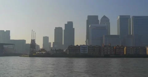 London Docklands, from the Thames Stock Footage 51712259