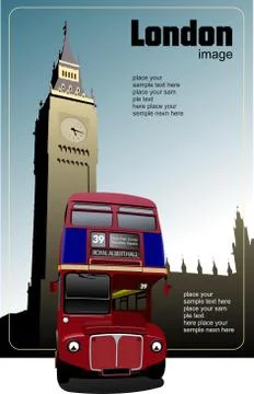 London double decker  red bus on big ben background. vector illustration Illustrazione stock