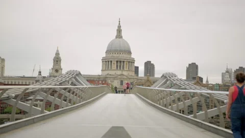 London During Lockdown - Millennium Bridge - 3rd May 2020 Stock Footage 130739948