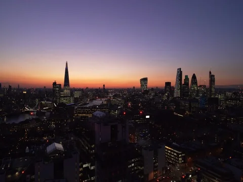 London at Dusk Aerial 1 Stock Footage
