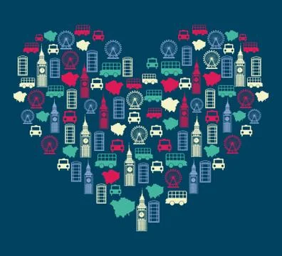 London elements over blue background. vector illutration Ilustração Stock