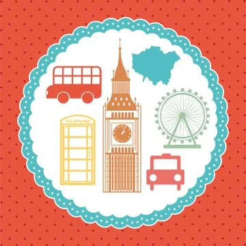 London elements over red background. vector illutration Illustrazione stock