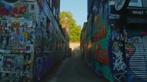 London Empty Brick Lane E1 Dawn Street Art &amp; Historic Architecture Stock Footage 309200946