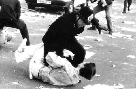 LONDON, ENGLAND - 03/31/1990: Poll Tax riots Stock Photos