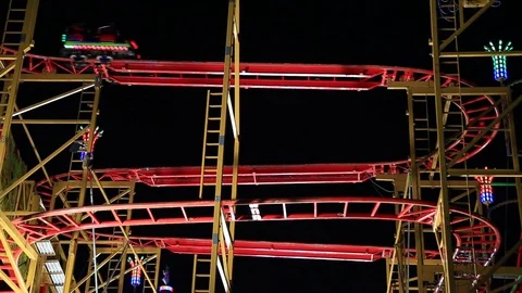 London, England, December, 2017: Winter Wonderland roller coaster in Hyde Park Stock Footage