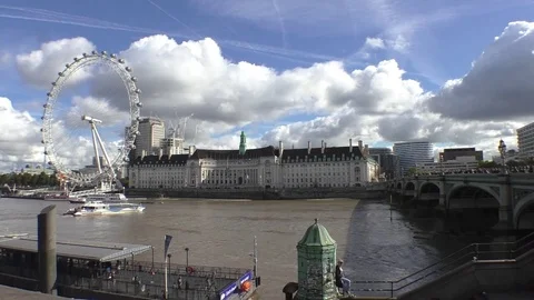 London Eye Across River Thames Timelapse Stock Footage