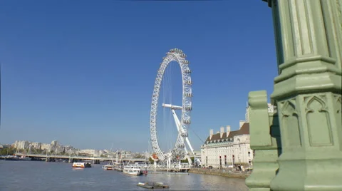 London Eye And River Thames By A Beautiful Day Stock Footage